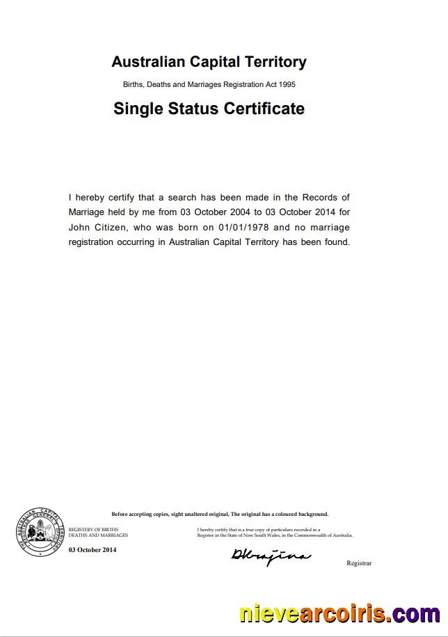 Australia Australian Capital Territory divorce certificate